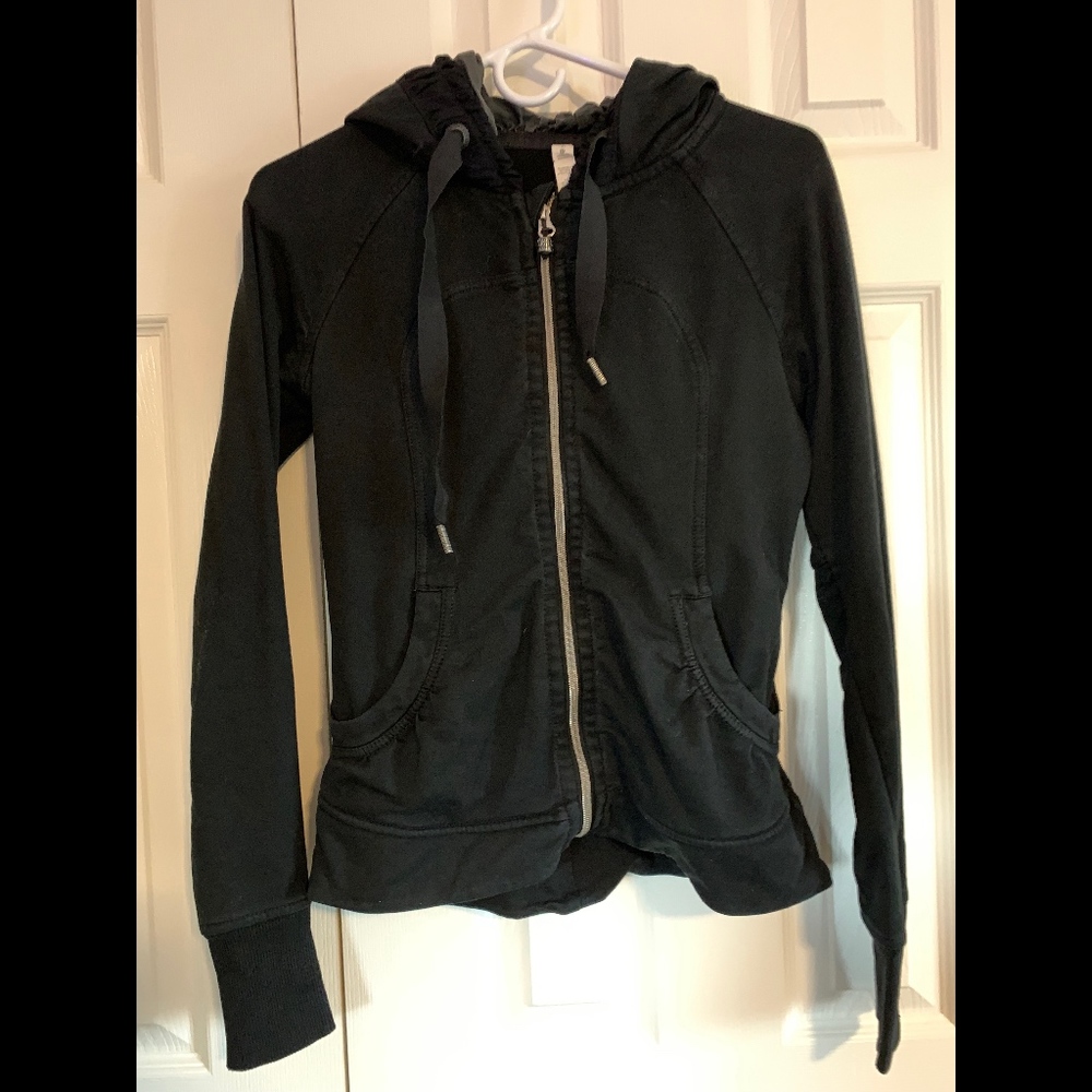 Lululemon Black Ruffle Hoodie with Silk Lining